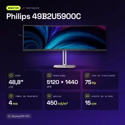 Moniteur Philips 48,8 pouces 1800R Dual QHD VA 75Hz Noir/Argent 49B2U5900C - caractéristiques, 4 ms