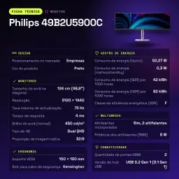 Moniteur Philips 48,8 pouces 1800R Dual QHD VA 75Hz Noir/Argent 49B2U5900C - caractéristiques, 119,2 cm