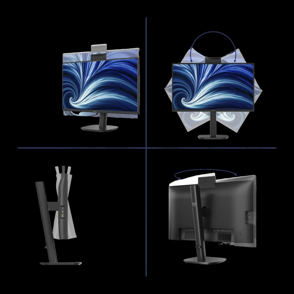 Moniteur Philips 23,8 pouces FHD IPS 120Hz 4 ms Noir 24B2N3200JH - face, réglage hauteur et inclinaison, côté ports