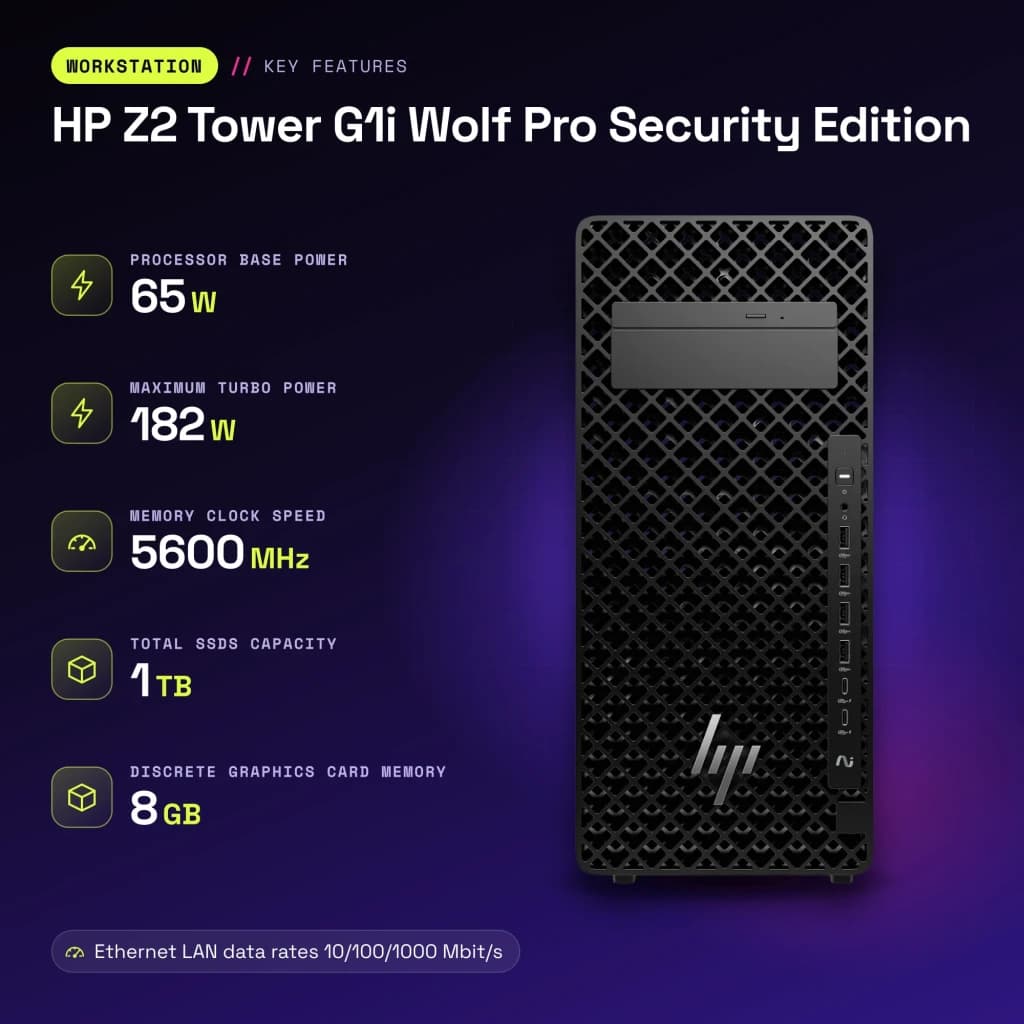 Estación de trabajo HP Z2 Tower G1i Wolf Pro Security Edition 32GB Negro Intel Core Ultra 7 265 - características, 1,8 GHz