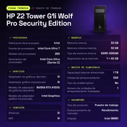 Estación de trabajo HP Z2 Tower G1i Wolf Pro Security Edition 32GB Negro Intel Core Ultra 7 265 - características, 1 x 32 GB