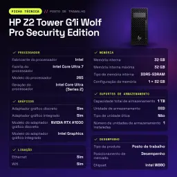 Estación de trabajo HP Z2 Tower G1i Wolf Pro Security Edition 32GB Negro Intel Core Ultra 7 265 - características, 1 TB