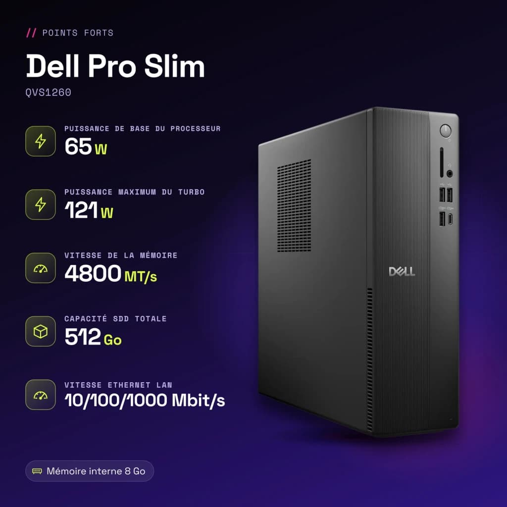 Ordenador Sobremesa Dell Pro Slim 8GB/512GB SSD Negro Intel Core Ultra 5 225 QVS1260 - características, 4,4 GHz