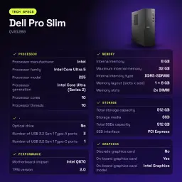 Ordenador Sobremesa Dell Pro Slim 8GB/512GB SSD Negro Intel Core Ultra 5 225 QVS1260 - características, 20 MB