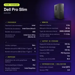 Ordenador Sobremesa Dell Pro Slim 8GB/512GB SSD Negro Intel Core Ultra 5 225 QVS1260 - características, 8 GB