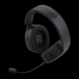 Casque Gaming Trust GXT 491 Fayzo Sans Fil RGB Micro Boom Noir - logo GXT Trust sur arceau et micro boom déployé