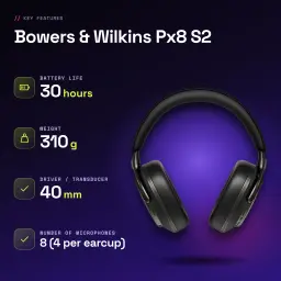 Casque supra-aural Bowers & Wilkins Px8 S2 Réduction de Bruit Adaptative Warm Stone Noir - caractéristiques, Bluetooth 5.2
