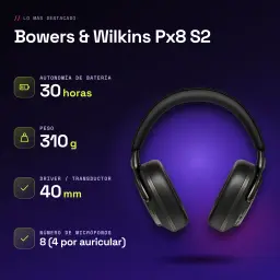 Casque supra-aural Bowers & Wilkins Px8 S2 Réduction de Bruit Adaptative Warm Stone Noir - caractéristiques
