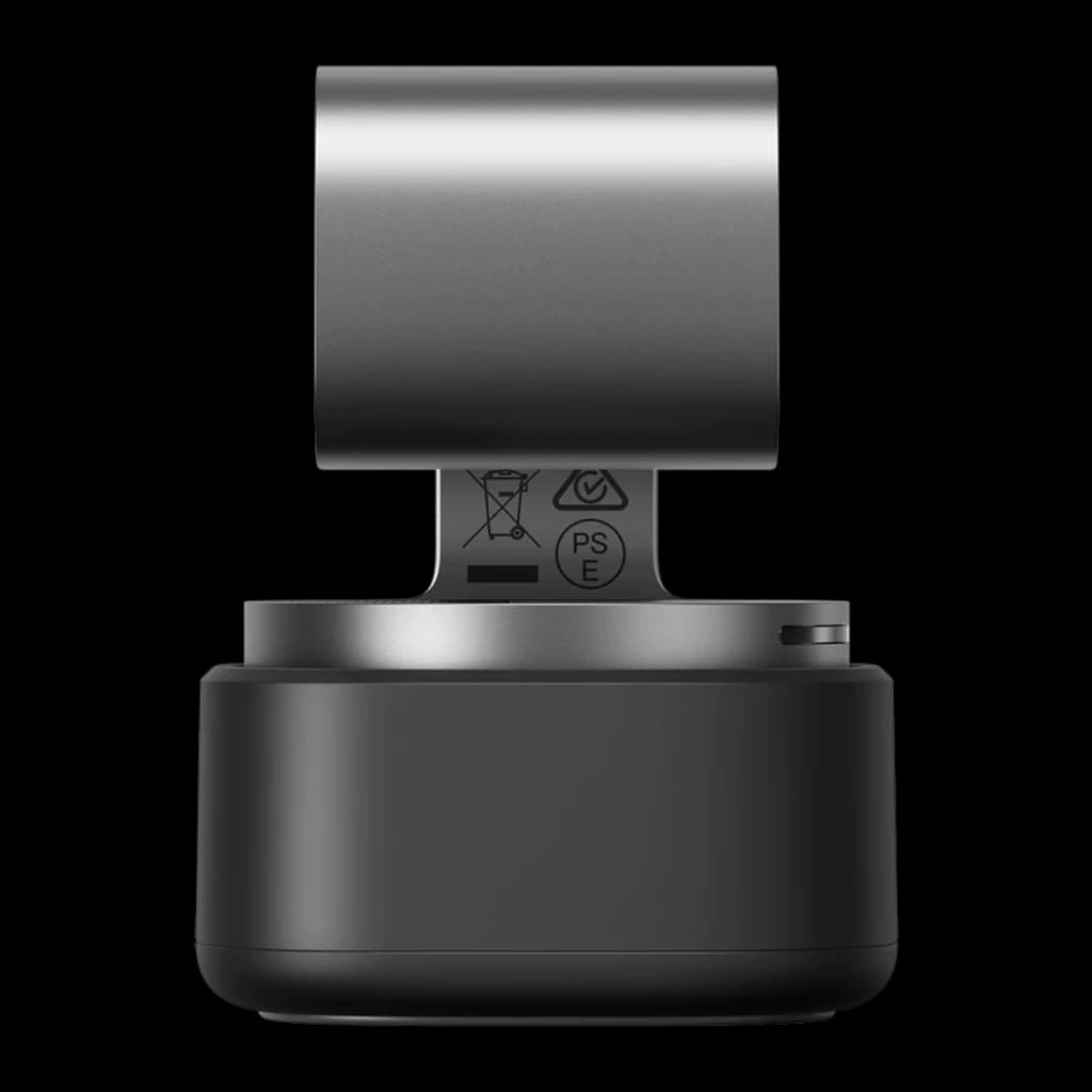 Webcam OBSBOT Tiny 3 4K avec Microphone Noire - base rotative noire, col articulé et étiquettes de certification