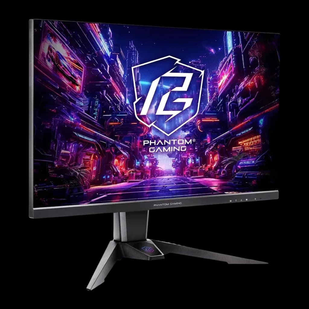 Écran ASRock Phantom Gaming 27 pouces QHD IPS 144Hz 1ms Noir PG27QFT2A - écran allumé avec logo Phantom