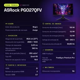 Monitor ASRock 27 polegadas QD-OLED 240Hz QHD Preto PGO27QFV - características, 250 cd/m²