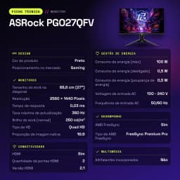 Monitor ASRock 27 polegadas QD-OLED 240Hz QHD Preto PGO27QFV - características, 10 cm