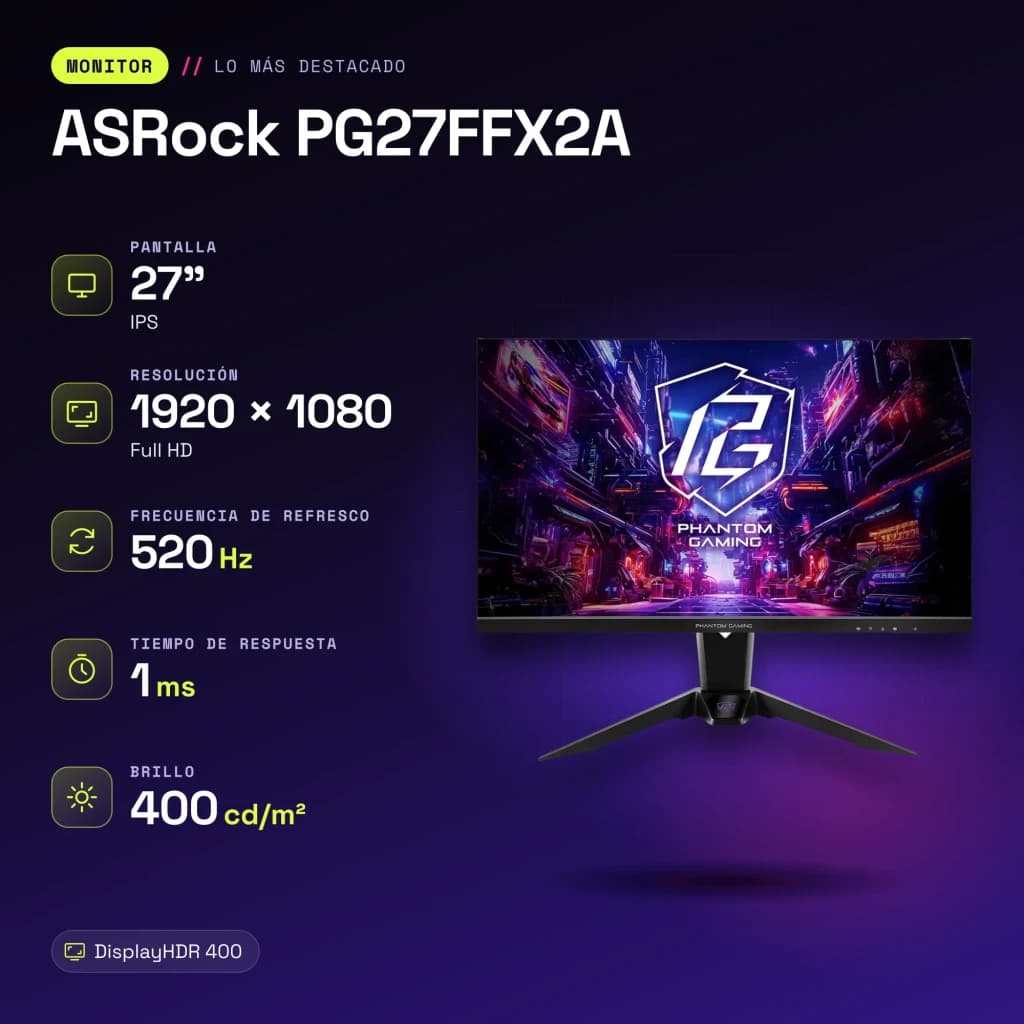 Monitor ASRock 27 polegadas 520Hz FHD IPS 1ms Preto PG27FFX2A - características