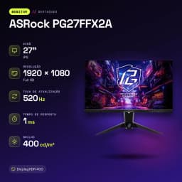 Monitor ASRock 27 polegadas 520Hz FHD IPS 1ms Preto PG27FFX2A - características, 400 cd/m²
