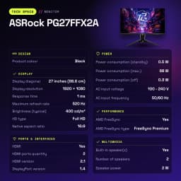 Monitor ASRock 27 polegadas 520Hz FHD IPS 1ms Preto PG27FFX2A - características, 100 mm
