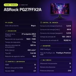 Monitor ASRock 27 polegadas 520Hz FHD IPS 1ms Preto PG27FFX2A - características, 100 x 100 mm