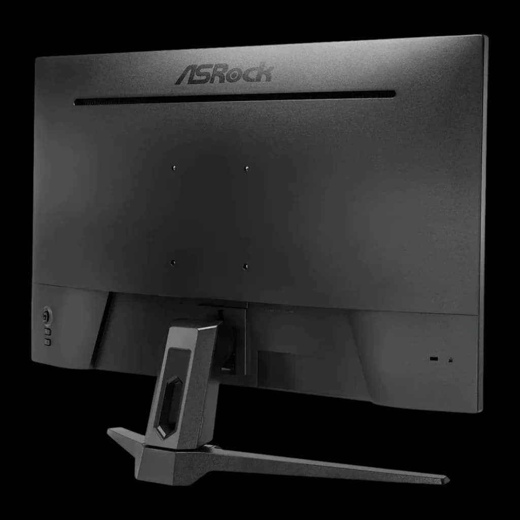 Moniteur ASRock 27 pouces Full HD IPS 165Hz Noir PG27FFS1A - panneau arrière avec logo, pied et ports latéraux