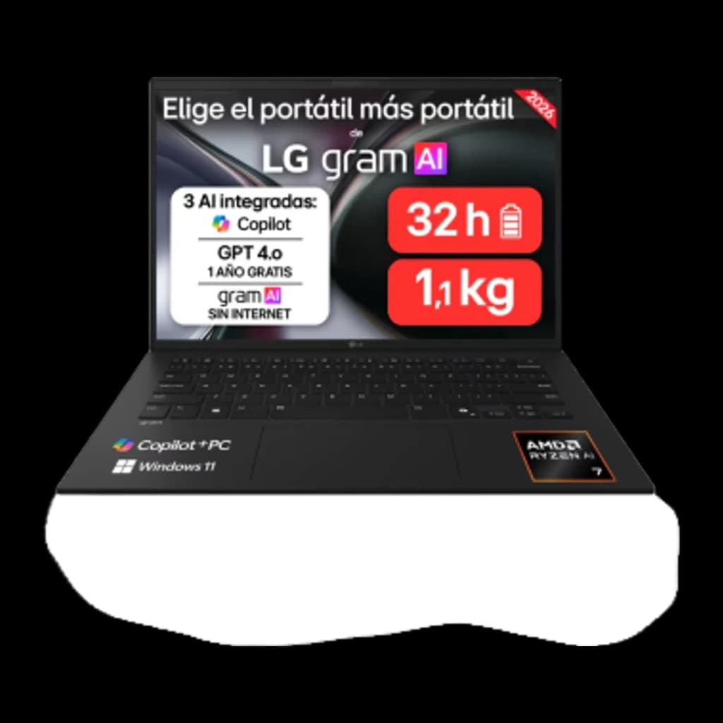 Portátil LG Gram 32GB/512GB 14 polegadas WUXGA IPS AMD Ryzen AI 7 450 SSD Windows 11 Home Negro carbón 14Z95U-G.AU85BN