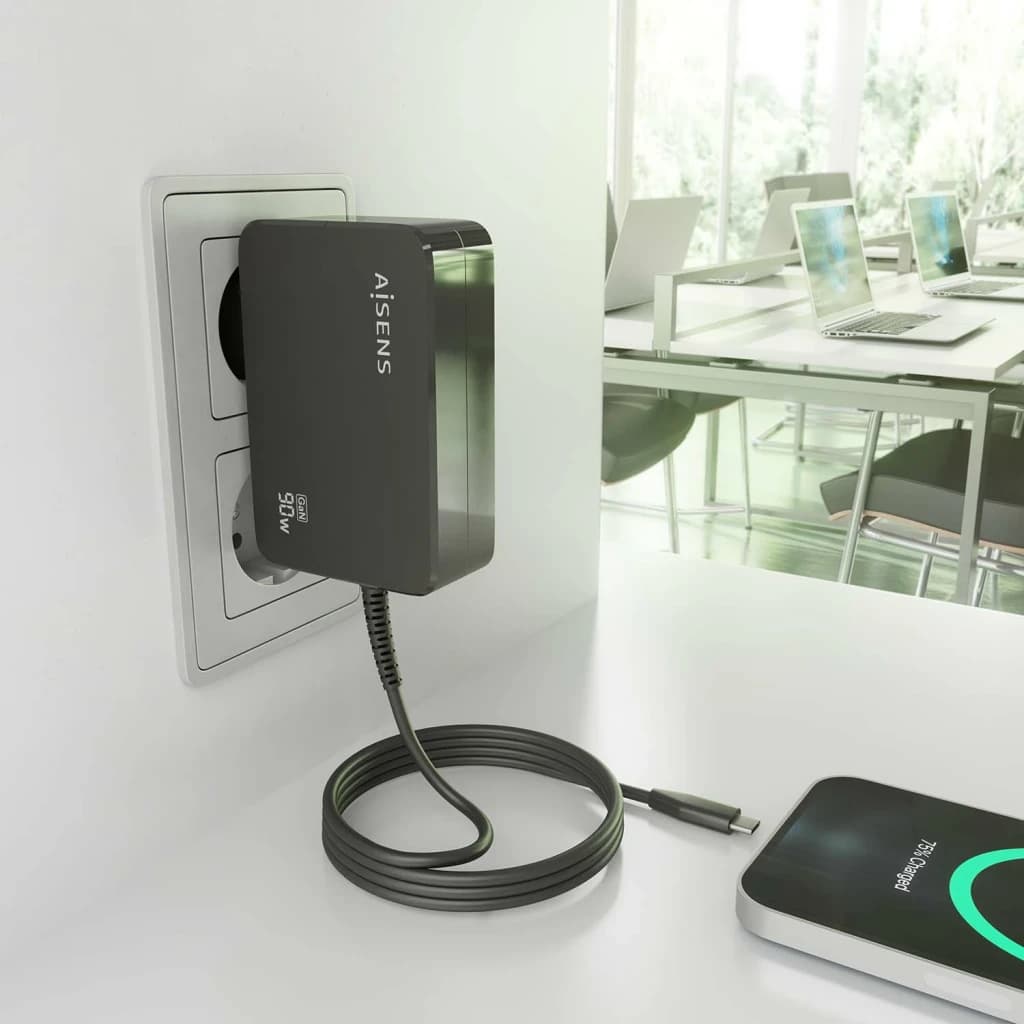 Carregador AISENS Preto GaN 90W 1 USB-C ASCH-1PD90WL034-BK - 50/60 Hz