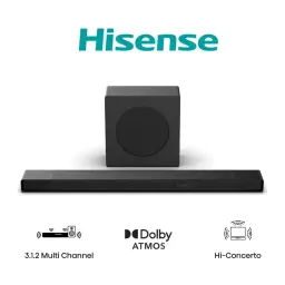Barre de Son Hisense Dolby Atmos DTS:X 3.1.2 Caisson de Basses Sans Fil Noire AX3120Q - barre noire avec affichage