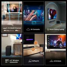 Barre de Son Hisense Dolby Atmos DTS:X 3.1.2 Caisson de Basses Sans Fil Noire AX3120Q - collage 6 panneaux