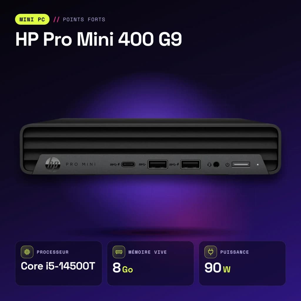 HP Pro Mini 400 G9 8Go/256Go Noir Intel Core i5-14500T SSD - caractéristiques, 24 MB L3