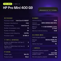 HP Pro Mini 400 G9 8GB/256GB Preto Intel Core i5-14500T SSD - características, 1 x HDMI 2.1