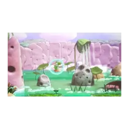 Jeu vidéo Nintendo Yoshi and the Mysterious Book Switch 2 - Yoshi en bulle sur décor vert avec rochers et falaises