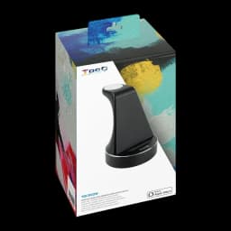 Base de Carregamento TooQ Preto Sem Fios 15W TQCD02W - embalagem frontal com suporte vertical preto e selo Made
