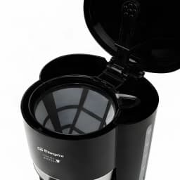 Cafetière filtre Orbegozo CG 4027 N 1,5L 900W Noire - couvercle ouvert révélant le filtre permanent