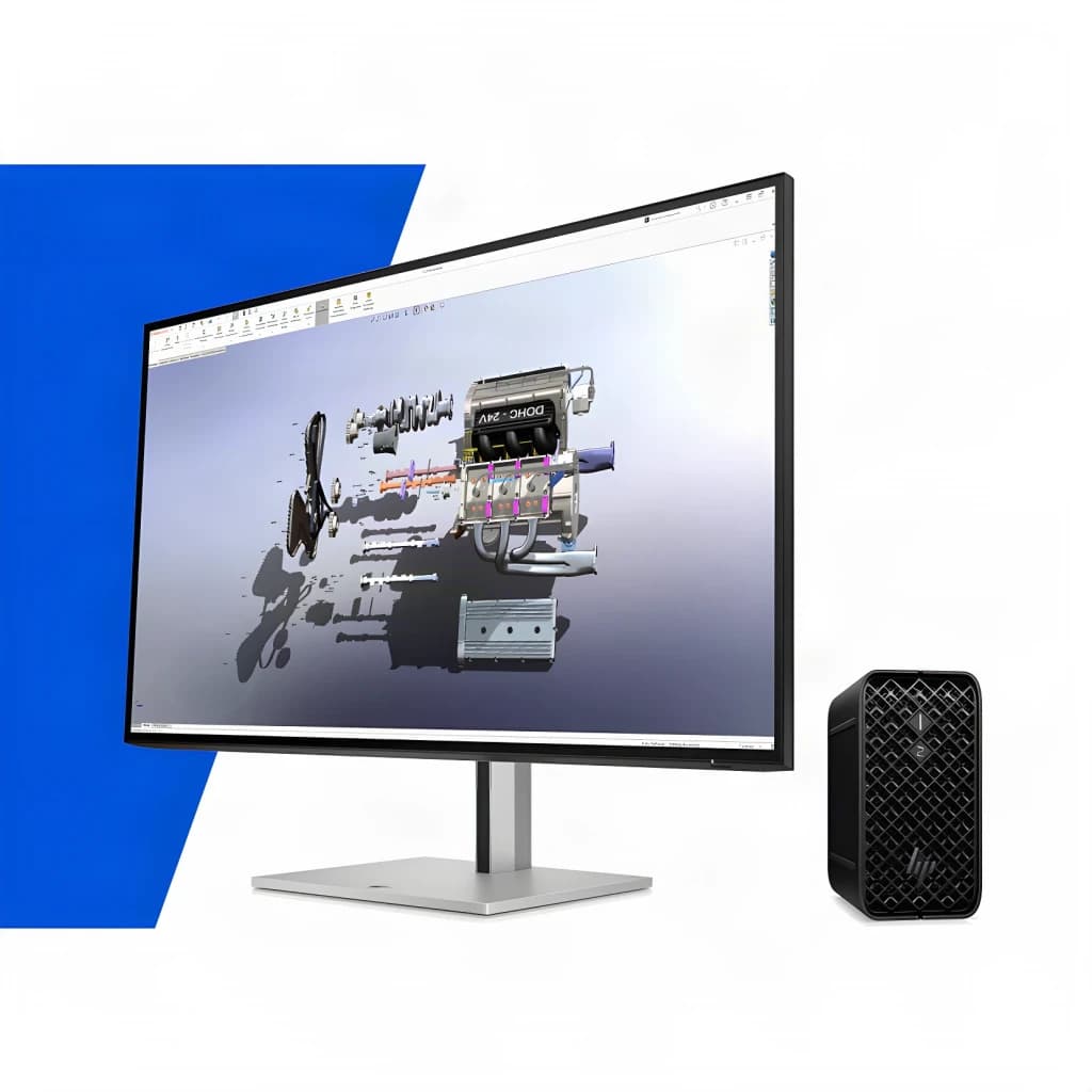 Mini PC HP Z2 G1a Wolf Pro Security Edition 32 Go/1 To Noir SSD WiFi 7 - avec moniteur affichant un logiciel