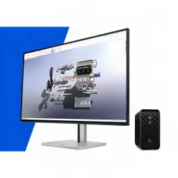 Mini PC HP Z2 G1a Wolf Pro Security Edition 32 Go/1 To Noir SSD WiFi 7 - avec moniteur affichant un logiciel