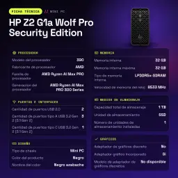 Mini PC HP Z2 G1a Wolf Pro Security Edition 32 Go/1 To Noir SSD WiFi 7 - caractéristiques, 8533 MHz