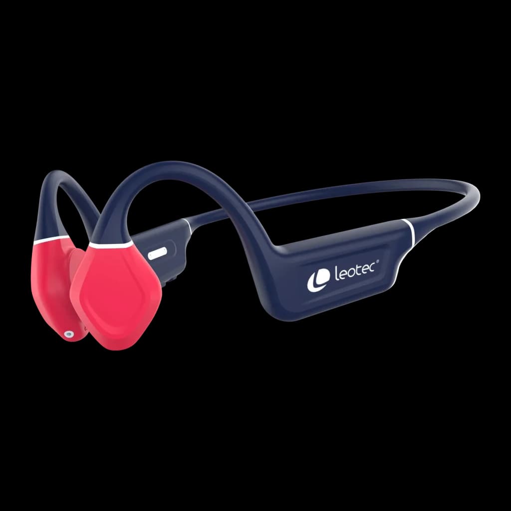 Écouteurs Leotec Kuri Conduction Osseuse Bluetooth 5.4 Multipoint Bleu/Rouge - arceau bleu avec logo Leotec