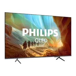 TV Philips 75 polegadas QLED 4K Preto 75PQS7801/12 - ecrã com logo PHILIPS QLED, moldura fina e pés