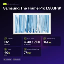 TV Samsung The Frame Pro LS03HW 55 pouces 144Hz Neo QLED 4K Noir - caractéristiques, 139,7 cm (55")