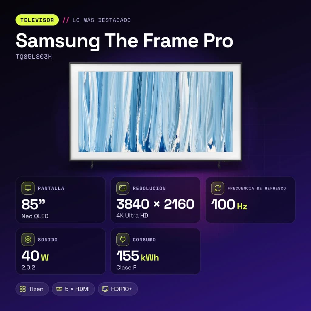 TV Samsung The Frame Pro 85 pouces Neo QLED Mini LED 4K 100Hz Noir TQ85LS03H - caractéristiques