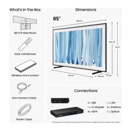 TV Samsung The Frame Pro 85 pouces Neo QLED Mini LED 4K 100Hz Noir TQ85LS03H - contenu boîte, dimensions