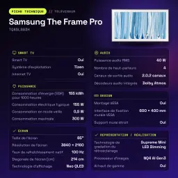 TV Samsung The Frame Pro 85 pouces Neo QLED Mini LED 4K 100Hz Noir TQ85LS03H - caractéristiques, 1129,5 mm