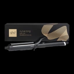 Fer à boucler GHD Curve Soft Curl Tong 32mm Technologie Ultra-Zone Noir - fer et packaging noir aux détails dorés