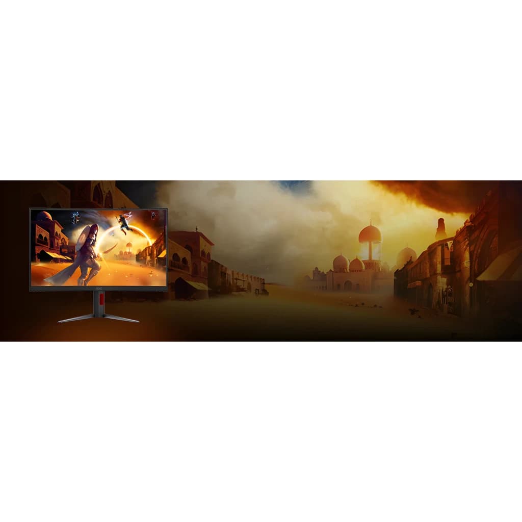 Monitor gaming AOC G4 27 polegadas Curvo QHD Fast VA 260Hz Preto/Vermelho CQ27G4Z2P - ecrã com cena de ação