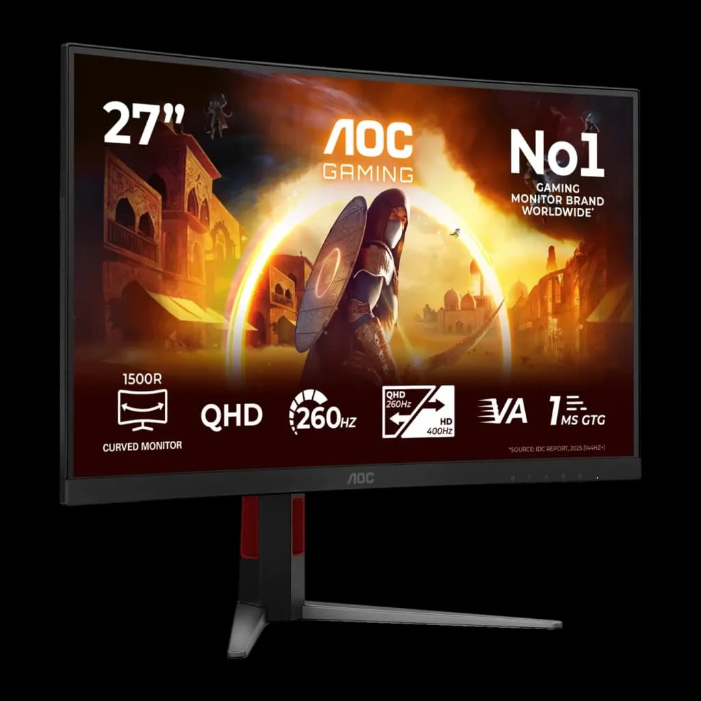 Monitor gaming AOC G4 27 polegadas Curvo QHD Fast VA 260Hz Preto/Vermelho CQ27G4Z2P - ecrã curvo com cena