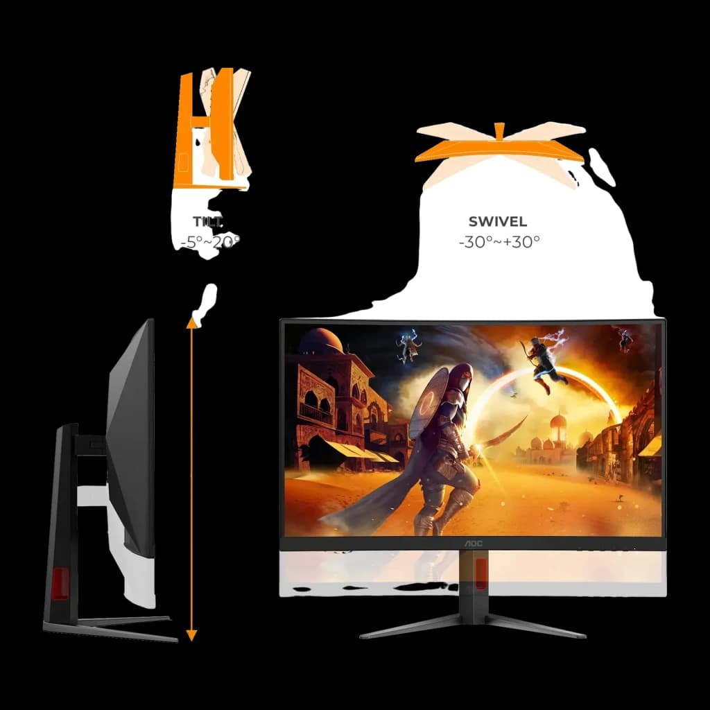 Monitor gaming AOC G4 27 polegadas Curvo QHD Fast VA 260Hz Preto/Vermelho CQ27G4Z2P - tilt -5°~20° e swivel