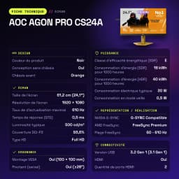 Monitor gaming AOC AGON PRO CS24A 24,1 polegadas 610Hz FHD 0,5 ms Preto - características