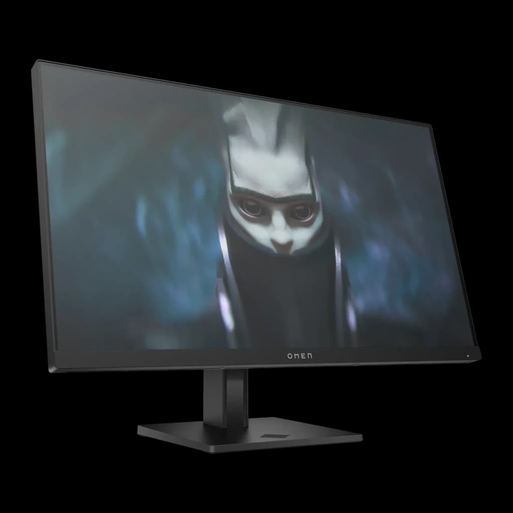 Monitor gaming HP OMEN 24 23,8 polegadas 165Hz FHD IPS Preto - ecrã ligado com cena de jogo escura e logótipo