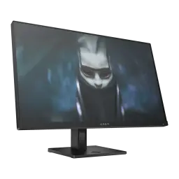 Monitor gaming HP OMEN 24 23,8 polegadas 165Hz FHD IPS Preto - ecrã ligado com cena de jogo escura e logótipo