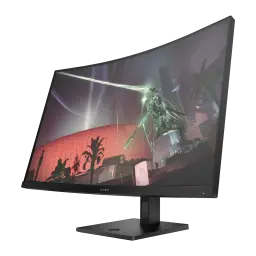 Monitor gaming HP OMEN 32c 31,5 polegadas 165Hz Curvo QHD VA Preto - painel curvo com cena gaming e base preta
