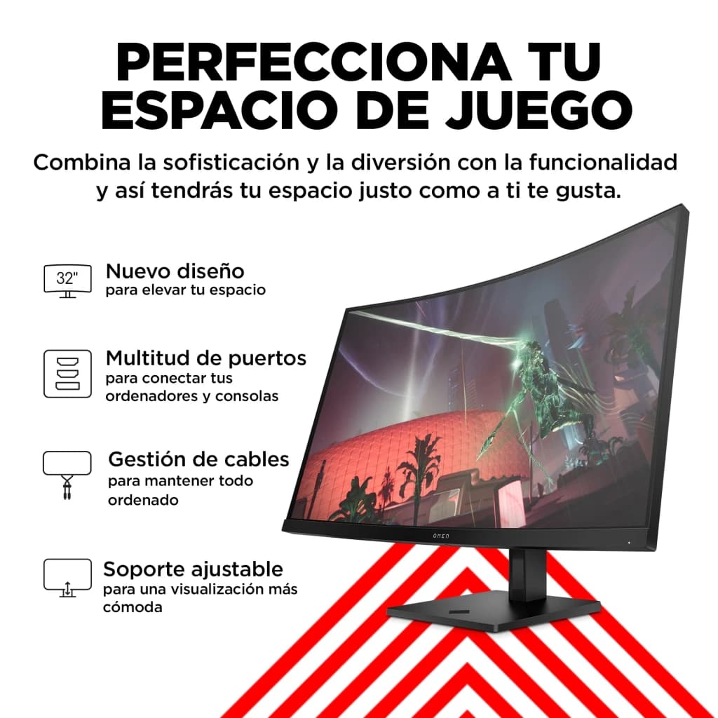 Monitor gaming HP OMEN 32c 31,5 polegadas 165Hz Curvo QHD VA Preto - ecrã curvo com cena gaming e lista