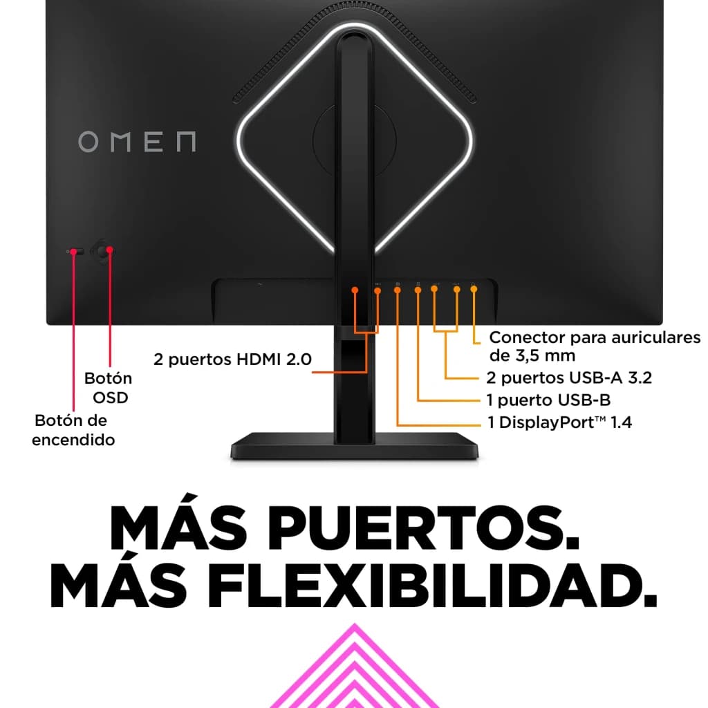Monitor gaming HP OMEN 27s 27 polegadas 240Hz FHD IPS Preto - portas HDMI, DisplayPort, USB-A, USB-B e jack