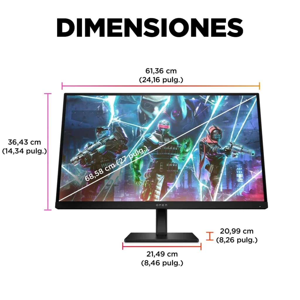Monitor gaming HP OMEN 27s 27 polegadas 240Hz FHD IPS Preto - largura 61,36 cm, altura 36,43 cm, diagonal 68,58 cm